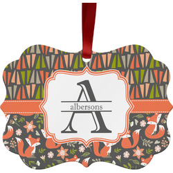 Fox Trail Floral Metal Frame Ornament - Double Sided w/ Name and Initial