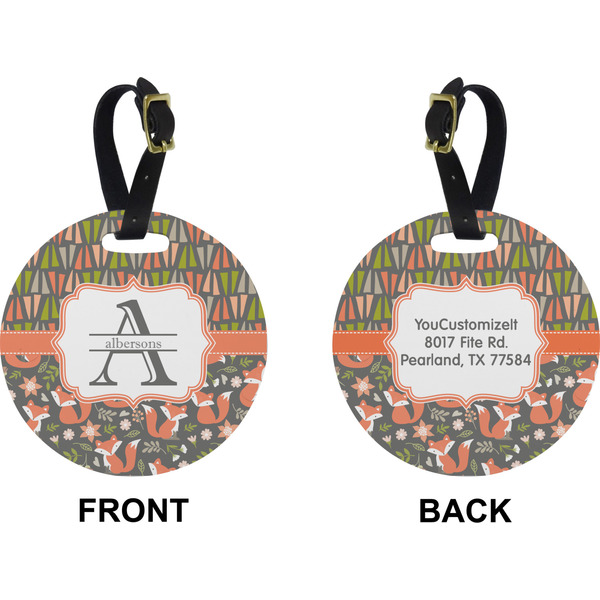 Fox Trail Floral Circle Luggage Tag (Front + Back)