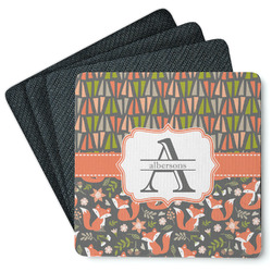 Fox Trail Floral Square Rubber Backed Coasters - Set of 4 (Personalized)
