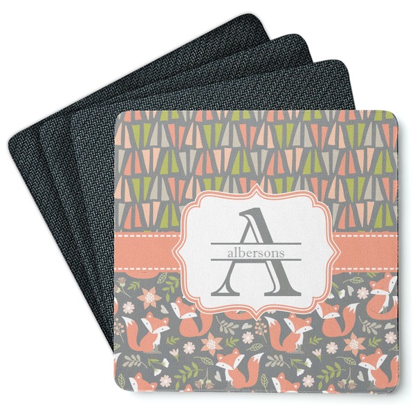Custom Fox Trail Floral Square Rubber Backed Coasters - Set of 4 (Personalized)