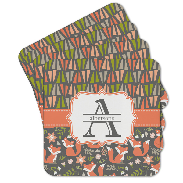 Custom Fox Trail Floral Cork Coaster - Set of 4 w/ Name and Initial
