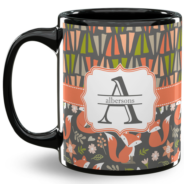 Custom Fox Trail Floral 11 Oz Coffee Mug - Black (Personalized)