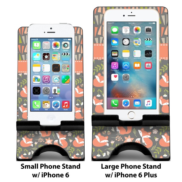 Fox Trail Floral Compare Phone Stand Sizes - with iPhones