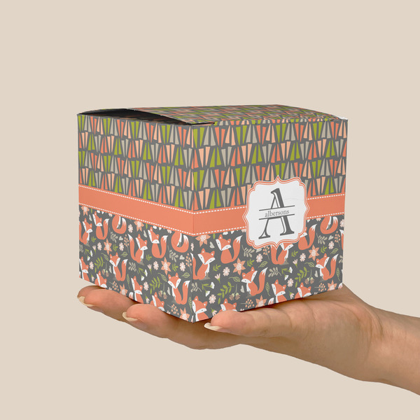 Fox Trail Floral Cube Favor Gift Box - On Hand - Scale View