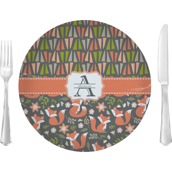 Custom Fox Trail Floral 10" Glass Lunch / Dinner Plates - Single or Set (Personalized)