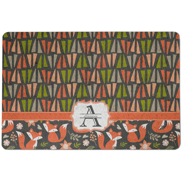 Custom Fox Trail Floral Dog Food Mat w/ Name and Initial