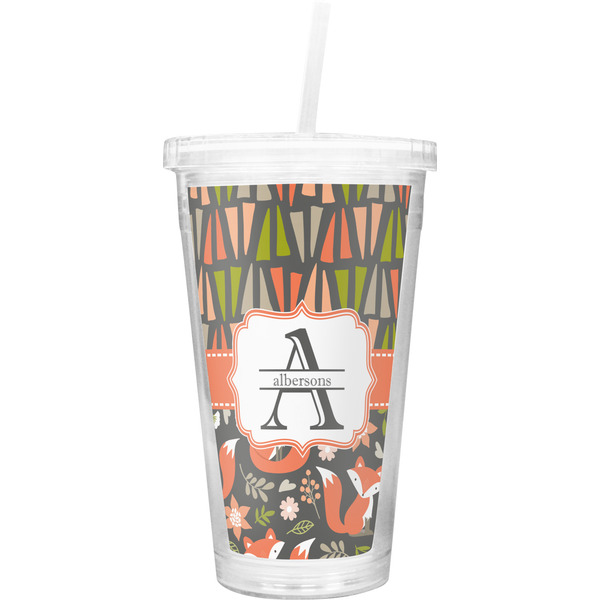 Custom Fox Trail Floral Double Wall Tumbler with Straw (Personalized)