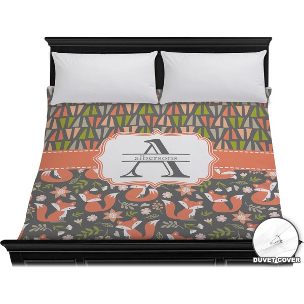 Custom Fox Trail Floral Duvet Cover - King (Personalized)
