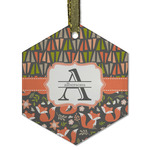 Fox Trail Floral Flat Glass Ornament - Hexagon w/ Name and Initial