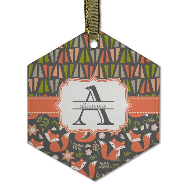 Fox Trail Floral Frosted Glass Ornament - Hexagon