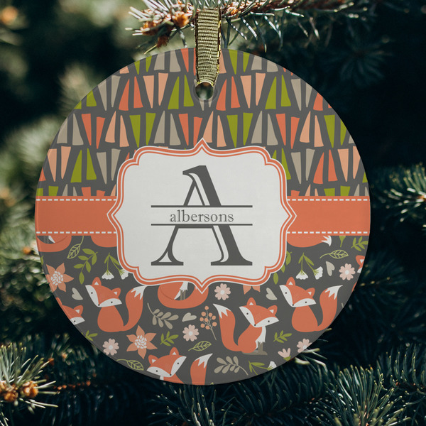 Fox Trail Floral Frosted Glass Ornament - Round (Lifestyle)