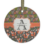 Fox Trail Floral Flat Glass Ornament - Round w/ Name and Initial