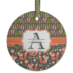 Fox Trail Floral Flat Glass Ornament - Round w/ Name and Initial