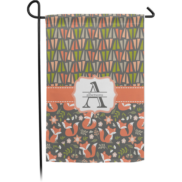 Custom Fox Trail Floral Small Garden Flag - Single Sided w/ Name and Initial