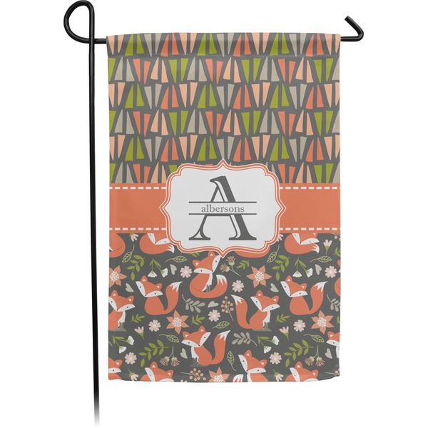 Custom Fox Trail Floral Small Garden Flag - Double Sided w/ Name and Initial