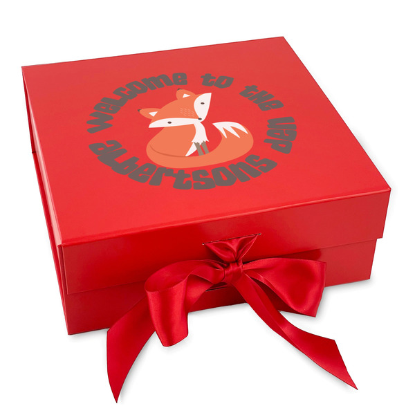 Custom Fox Trail Floral Gift Box with Magnetic Lid - Red (Personalized)