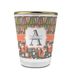 Fox Trail Floral Glass Shot Glass - 1.5 oz - with Gold Rim - Set of 4 (Personalized)