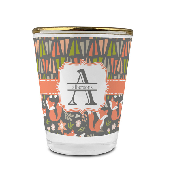 Custom Fox Trail Floral Glass Shot Glass - 1.5 oz - with Gold Rim - Set of 4 (Personalized)