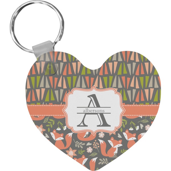 Custom Fox Trail Floral Heart Plastic Keychain w/ Name and Initial