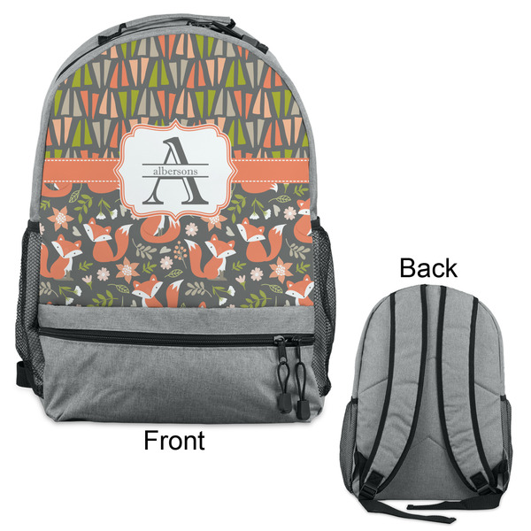 Fox Trail Floral Large Backpack - Gray - Front & Back View