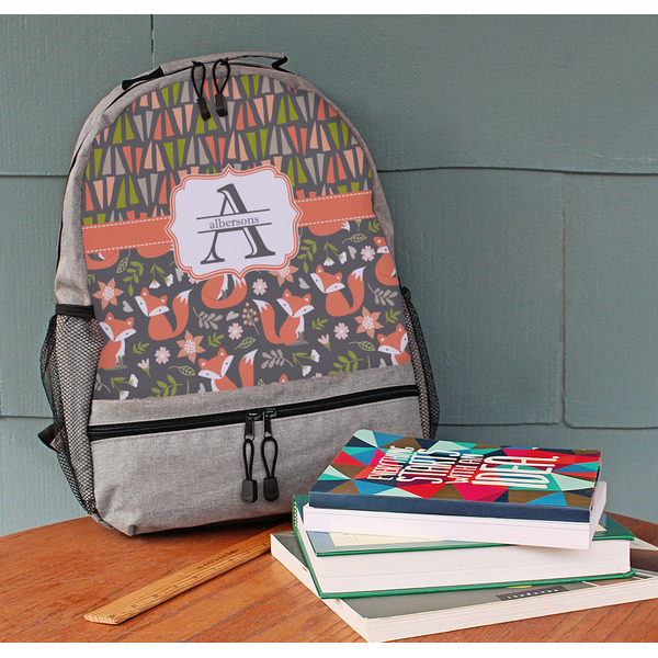 Fox Trail Floral Large Backpack - Gray - On Desk