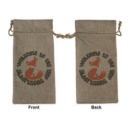 Fox Trail Floral Large Burlap Gift Bag - Front & Back (Personalized)