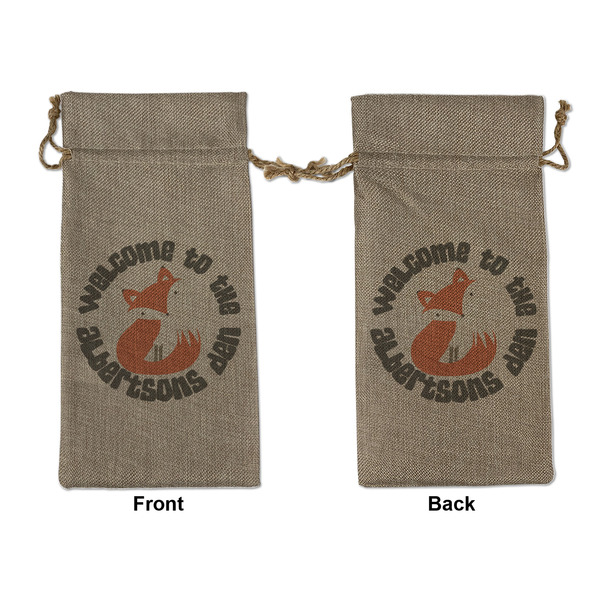 Custom Fox Trail Floral Large Burlap Gift Bag - Front & Back (Personalized)