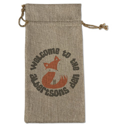 Fox Trail Floral Large Burlap Gift Bag - Front (Personalized)
