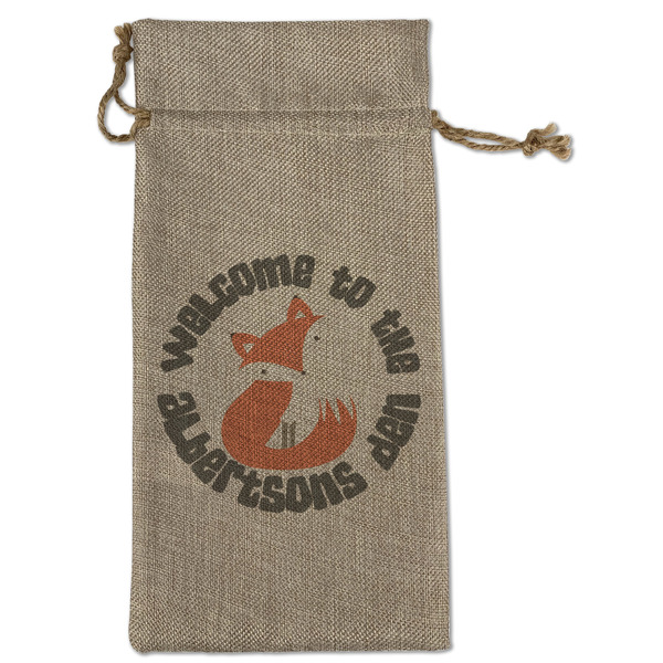 Custom Fox Trail Floral Large Burlap Gift Bag - Front (Personalized)