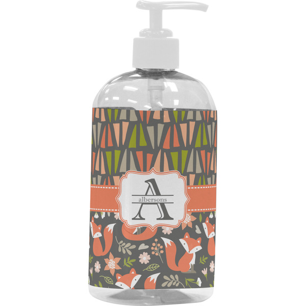 Custom Fox Trail Floral Plastic Soap / Lotion Dispenser (16 oz - Large - White) (Personalized)
