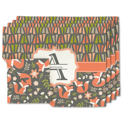 Fox Trail Floral Double-Sided Linen Placemat - Set of 4 w/ Name and Initial