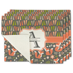 Fox Trail Floral Single-Sided Linen Placemat - Set of 4 w/ Name and Initial