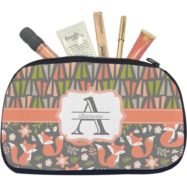 Custom Fox Trail Floral Makeup / Cosmetic Bag - Medium (Personalized)