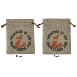 Fox Trail Floral Medium Burlap Gift Bag - Front & Back (Personalized)