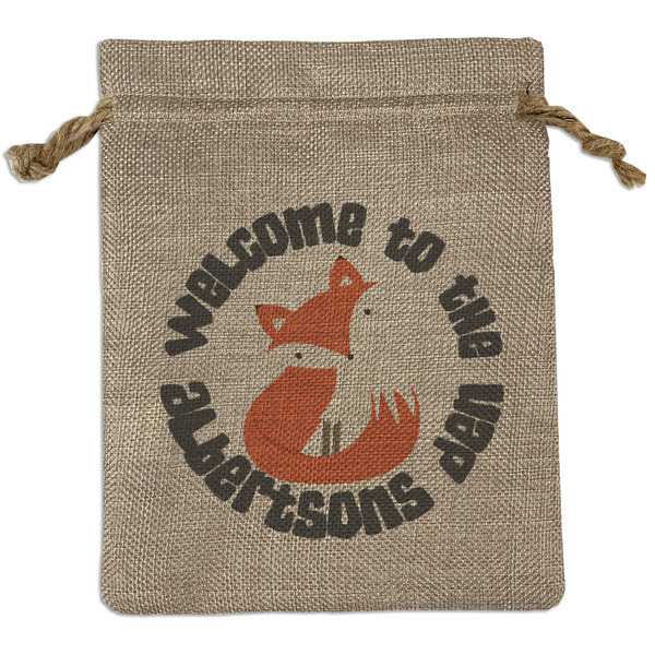 Custom Fox Trail Floral Medium Burlap Gift Bag - Front (Personalized)