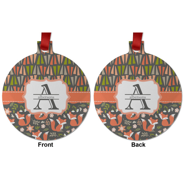 Fox Trail Floral Metal Ball Ornament - Front and Back