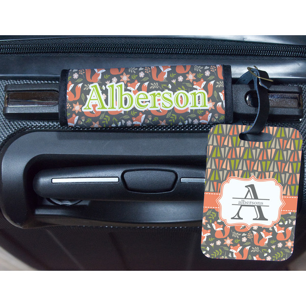 Fox Trail Floral Metal Luggage Tag & Handle Wrap - In Context