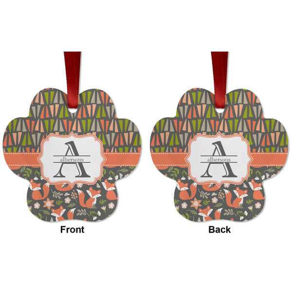 Fox Trail Floral Metal Paw Ornament - Front and Back