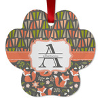 Fox Trail Floral Metal Paw Ornament - Double Sided w/ Name and Initial