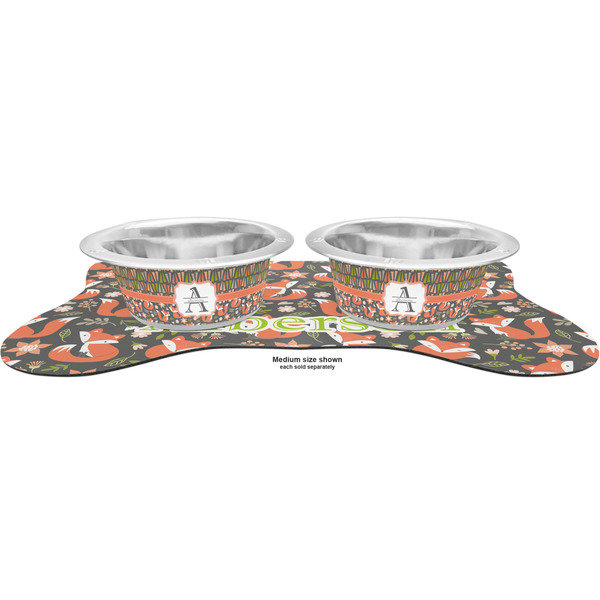 Fox Trail Floral Metal Pet Bowls - On Dog Bone Shaped Mat