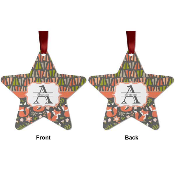 Fox Trail Floral Metal Star Ornament - Front and Back