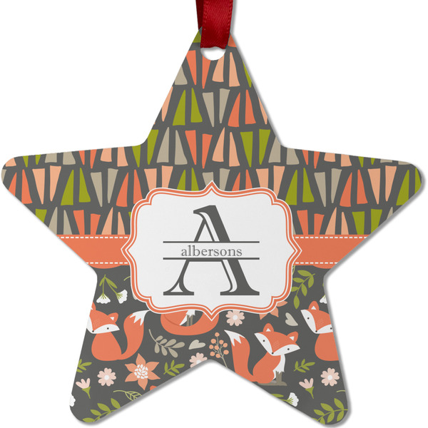 Custom Fox Trail Floral Metal Star Ornament - Double Sided w/ Name and Initial