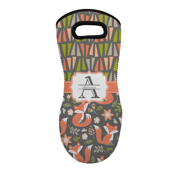 Custom Fox Trail Floral Neoprene Oven Mitt w/ Name and Initial