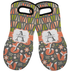Fox Trail Floral Neoprene Oven Mitts - Set of 2 w/ Name and Initial