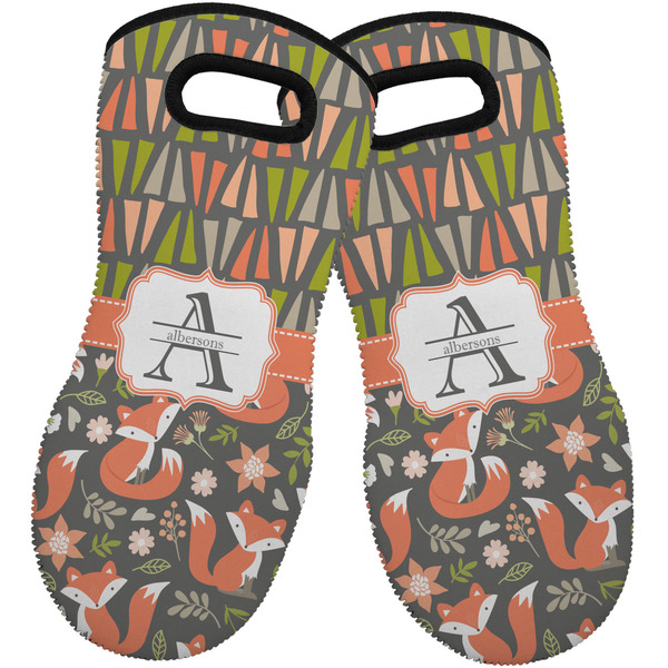 Fox Trail Floral Neoprene Oven Mitt -Set of 2 - Front