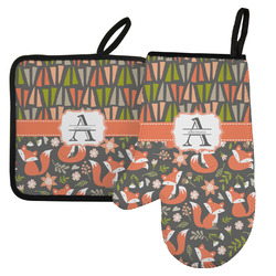 Fox Trail Floral Left Oven Mitt & Pot Holder Set w/ Name and Initial