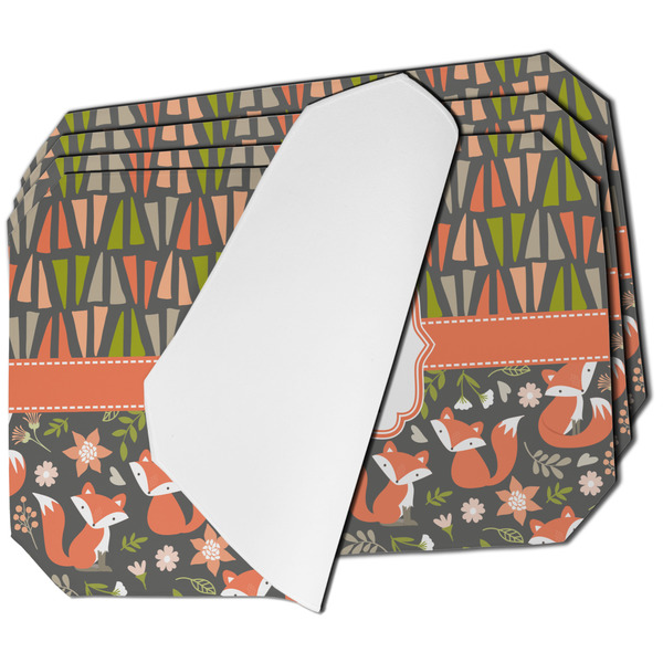 Custom Fox Trail Floral Dining Table Mat - Octagon - Set of 4 (Single-Sided) w/ Name and Initial