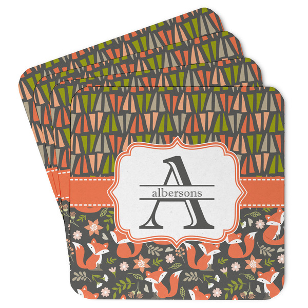 Custom Fox Trail Floral Paper Coasters w/ Name and Initial