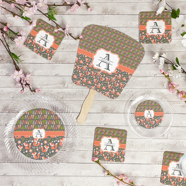Fox Trail Floral Party Supplies Combination Image - All items - Plates, Coasters, Fans