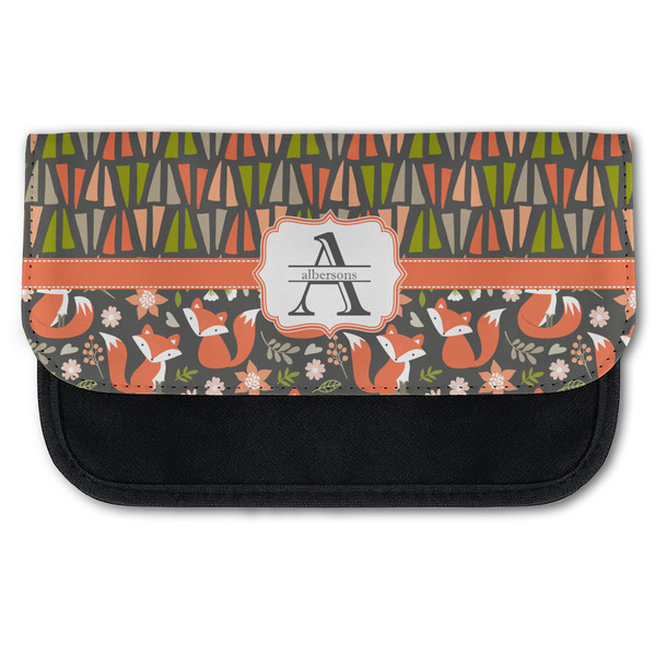 Custom Fox Trail Floral Canvas Pencil Case w/ Name and Initial
